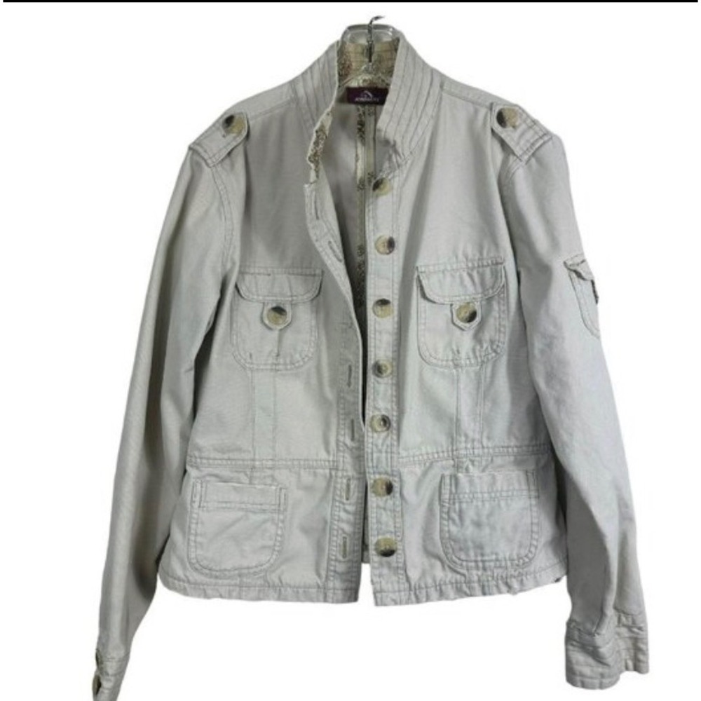 Jordache Juniors Large Beige Cotton Utility Jacket With Button Front & Multiple - Picture 2 of 15